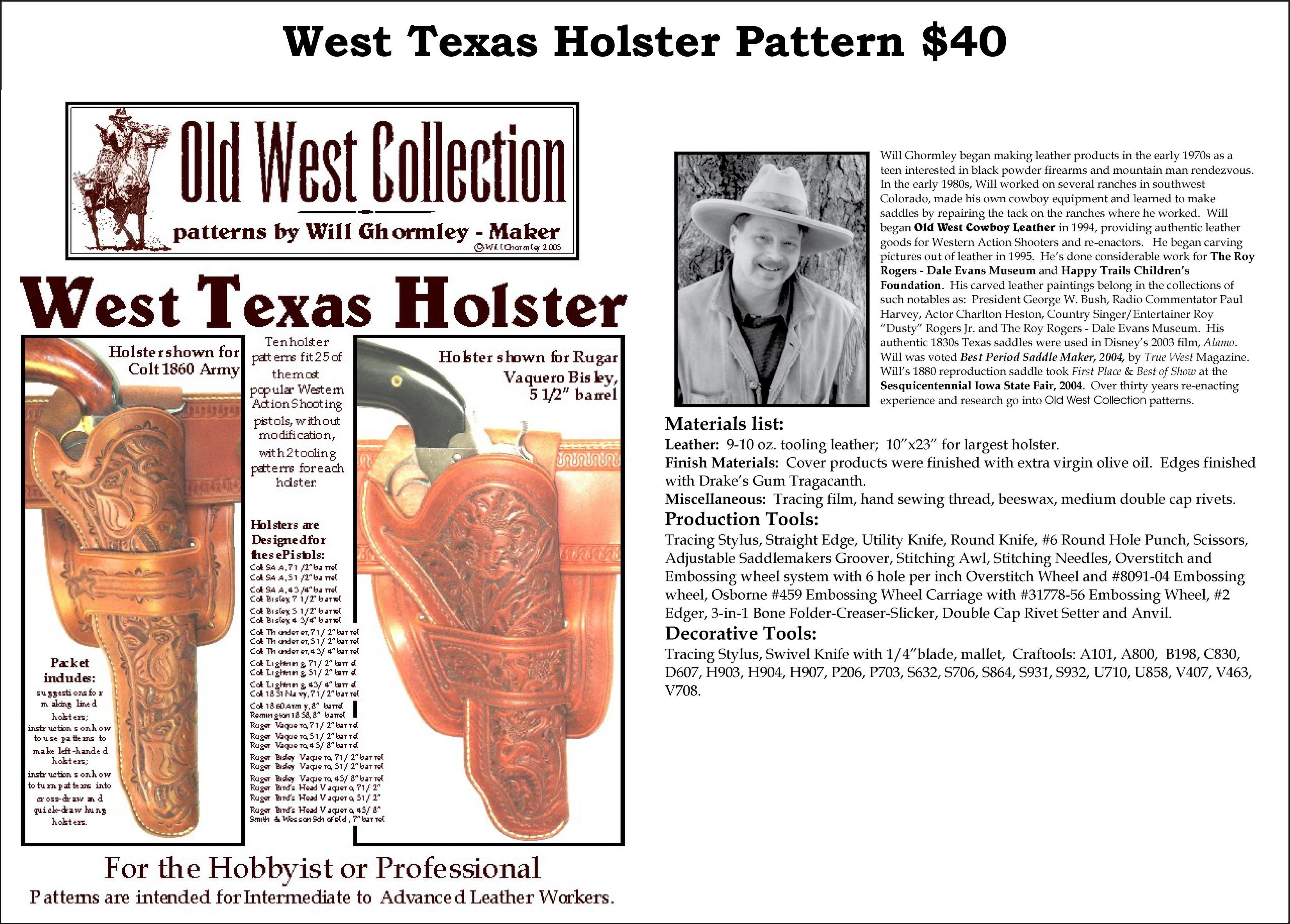 West Texas Holster Pattern — $40.00